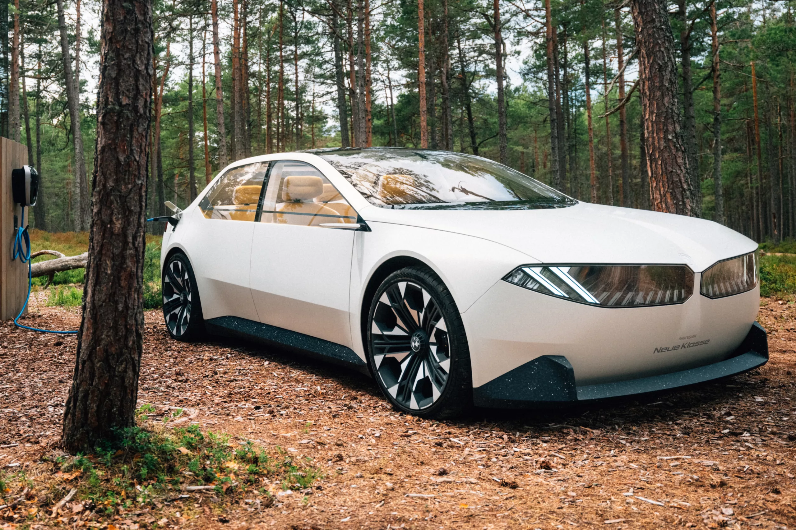 BMW i7 von hinten vor Bergkulisse.